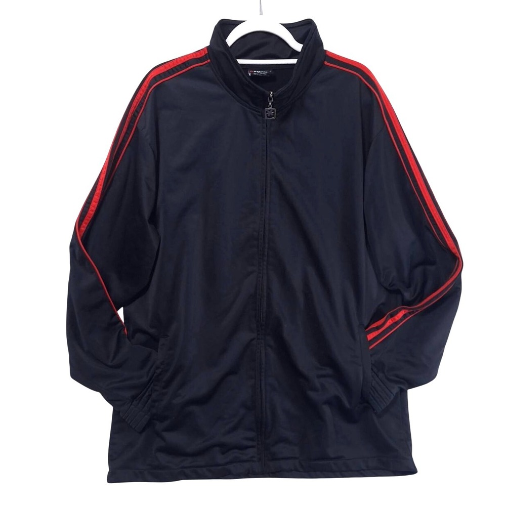 NBNgear Stripe Track Jacket Mens XL‎ Full Zip Black Red Athletic Sportswear Coat